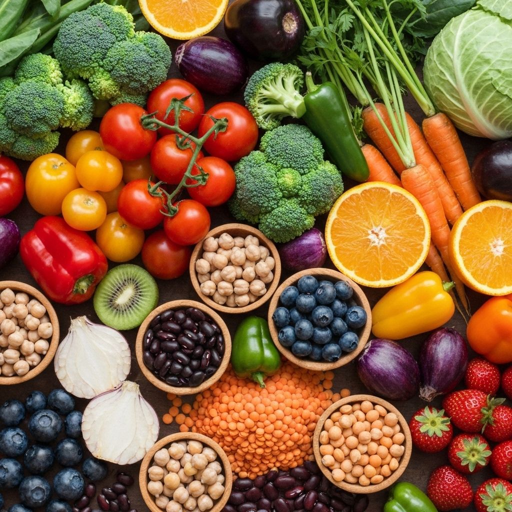 Plant-Based Diet - Colorful array of vegetables, fruits, and legumes